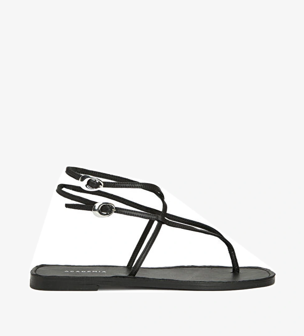 Siyah Amorf Tokalı Deri Sandalet - Görsel 1