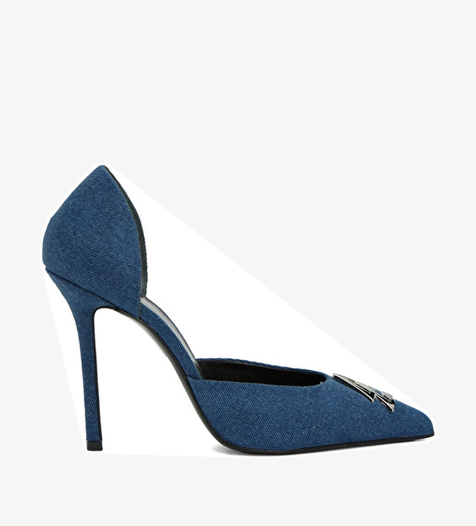 Academia Mavi Logo Tokalı Denim Topuklu Ayakkabı model görseli
