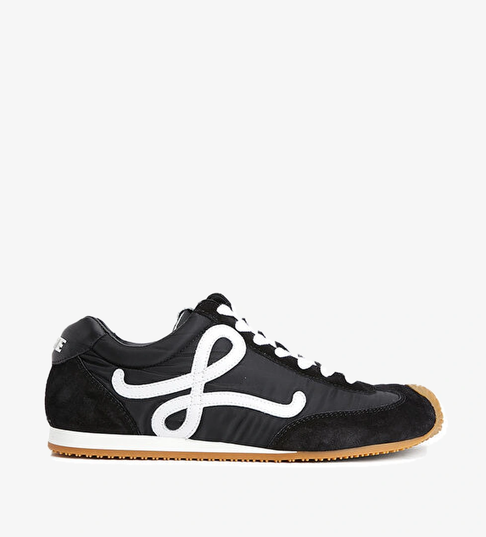 Ballet Runner Siyah Beyaz Kadın Deri Sneaker - Görsel 1