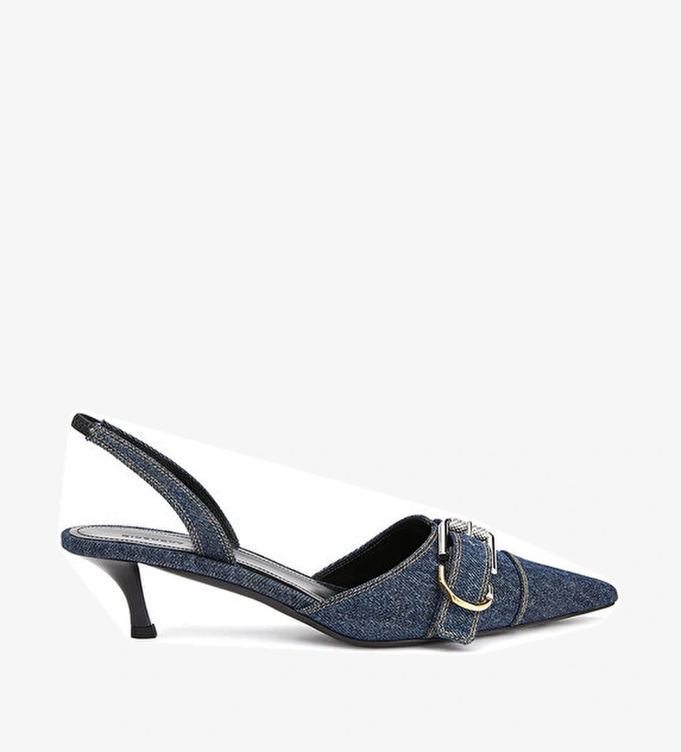 Voyou Koyu Mavi Denim Topuklu Ayakkabı - Görsel 1