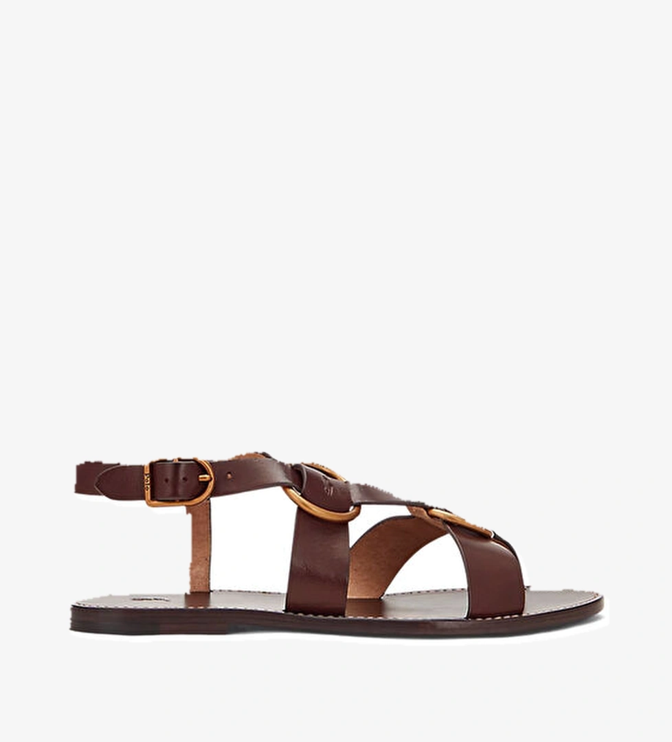 Kahverengi Kadın Deri Sandalet - Görsel 1