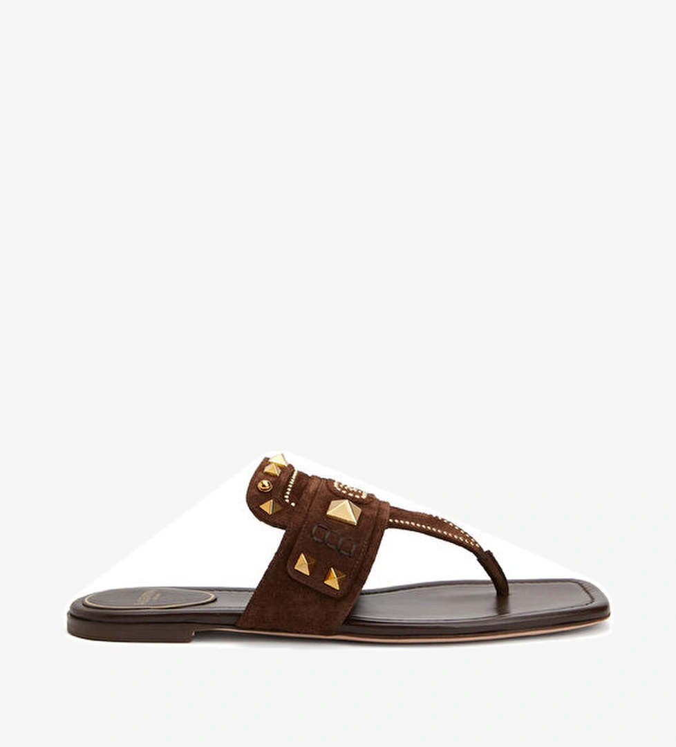 Rockstud Kahverengi Kadın Deri Terlik - Görsel 1