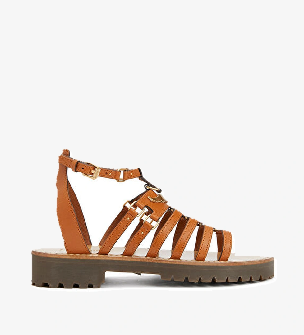 Taba Logo Detaylı Kadın Deri Sandalet - Görsel 1