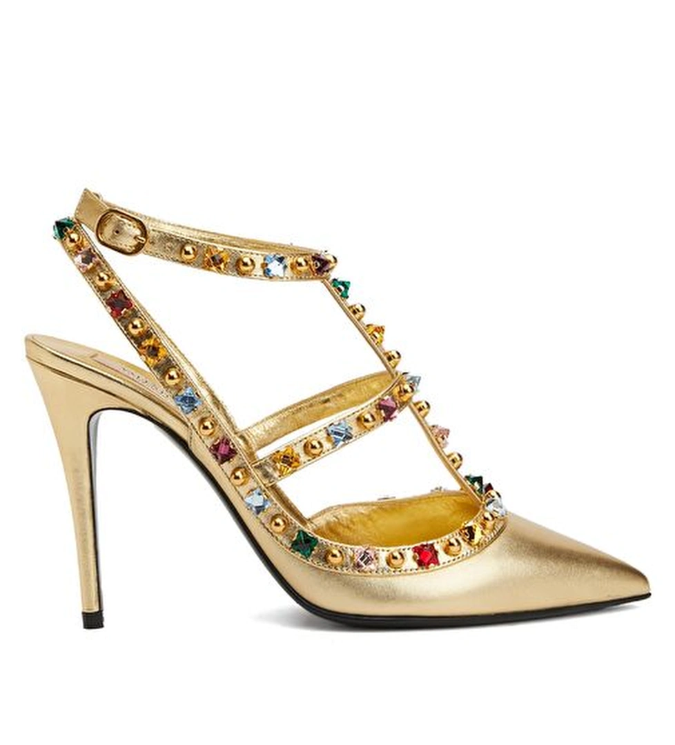 Valentino Garavani Rockstud Gold Deri Topuklu Ayakkabı model görseli