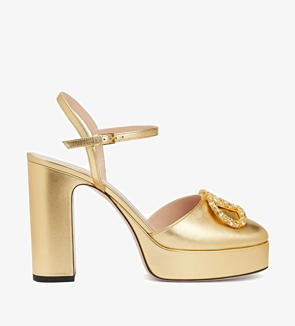 Valentino Garavani VLogo Signature Gold Mor Deri Topuklu Ayakkabı model görseli