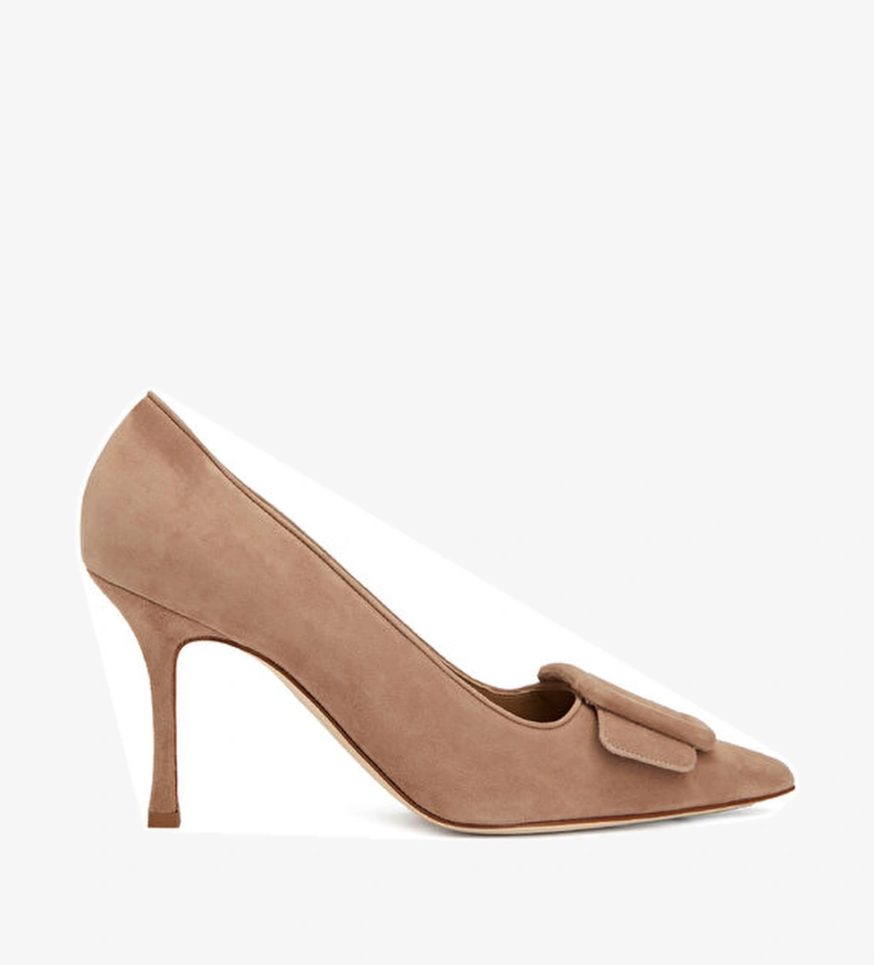 Manolo Blahnik Maysale Vizon Süet Topuklu Ayakkabı model görseli