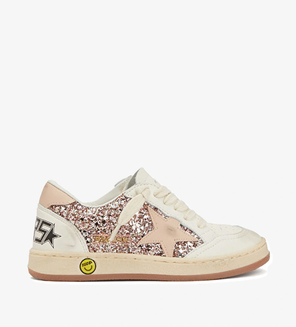 Golden Goose Ball Star Pembe Beyaz Unisex Çocuk Deri Sneaker model görseli