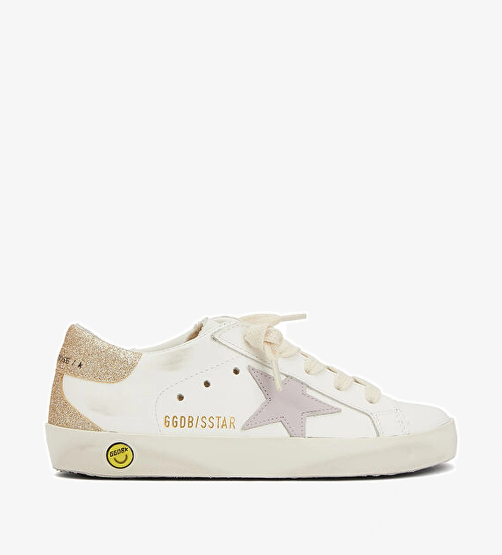 Golden Goose Super-Star Beyaz Lila Kız Çocuk Deri Sneaker model görseli
