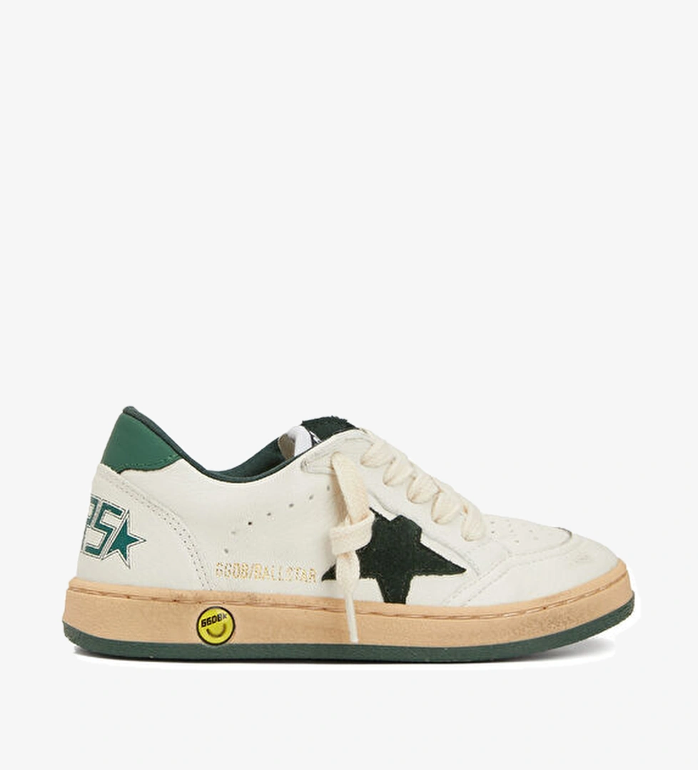 Golden Goose Ball Star Beyaz Yeşil Unisex Çocuk Deri Sneaker model görseli