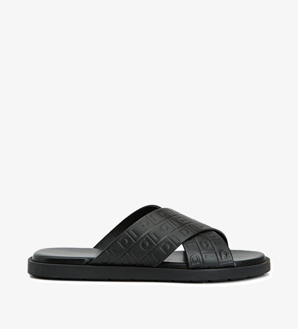 Ferragamo Siyah Logo Motifli Erkek Deri Terlik model görseli