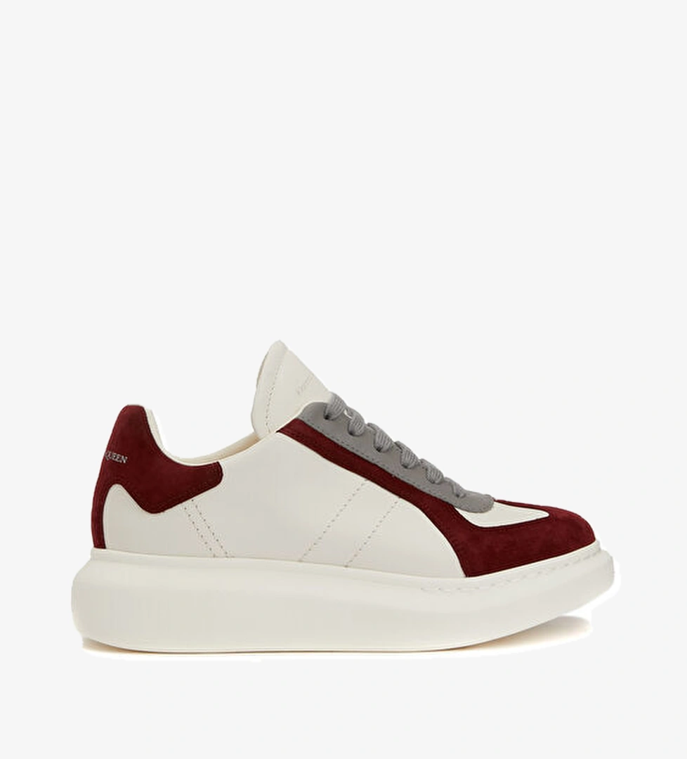 Oversized Retro Beyaz Bordo Kadın Deri Sneaker - Görsel 1