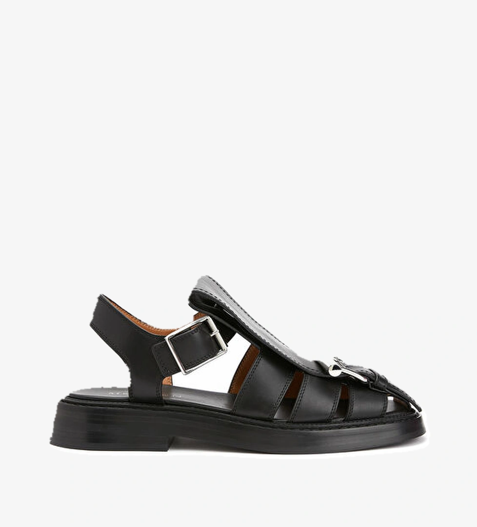 Mcqueen T-Bar Cage Siyah Kadın Deri Sandalet model görseli