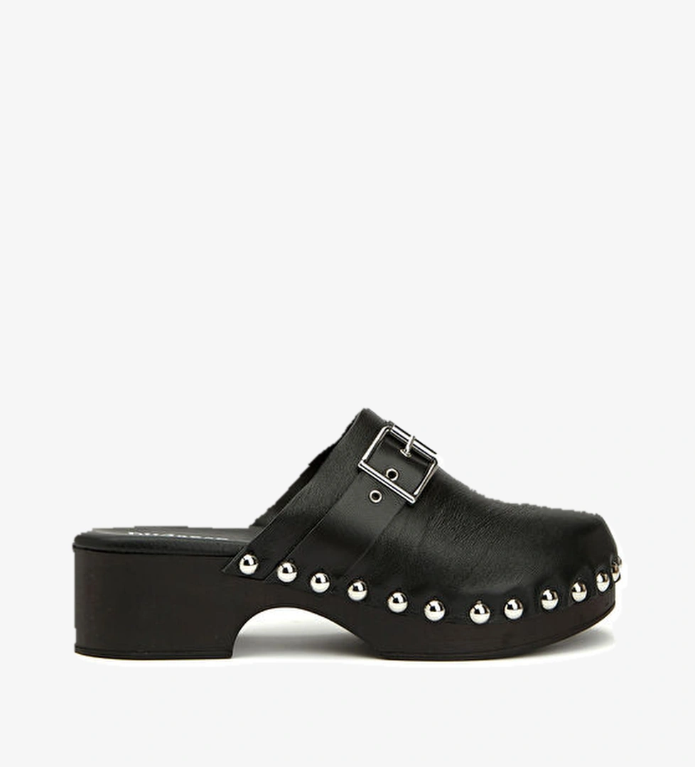 Divarese Siyah Kadın Deri Terlik model görseli