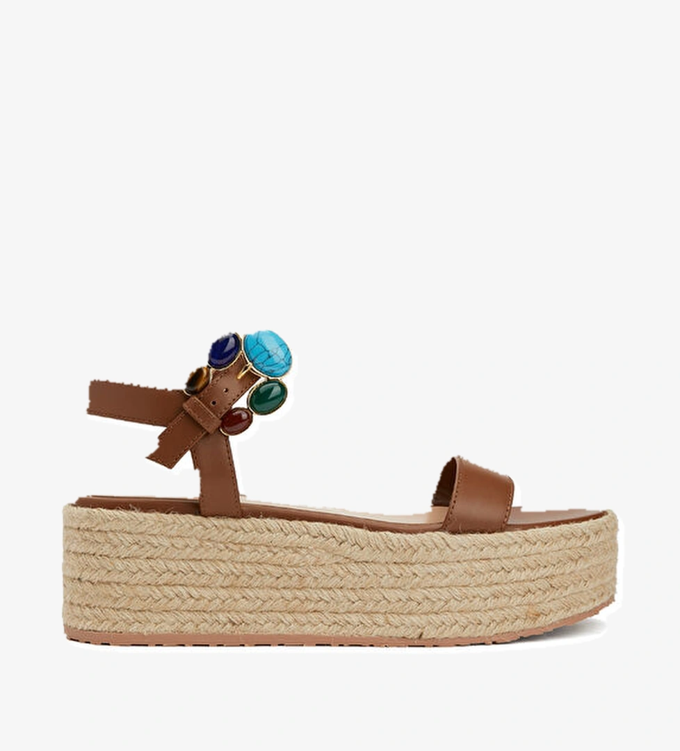 Kahverengi Kadın Deri Sandalet - Görsel 1