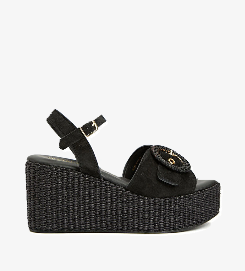 Siyah Kadın Süet Sandalet - Görsel 1