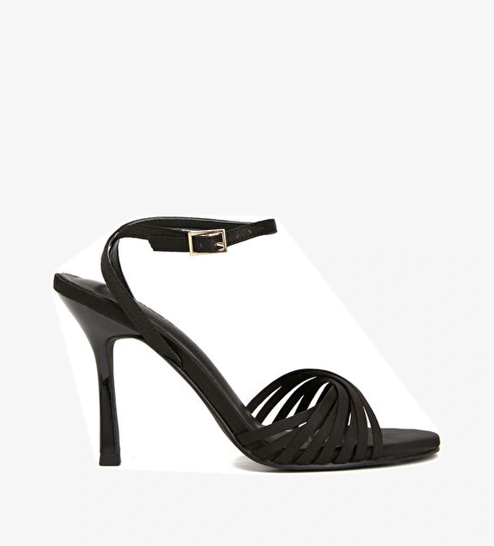 Divarese Siyah Kadın Saten Sandalet model görseli