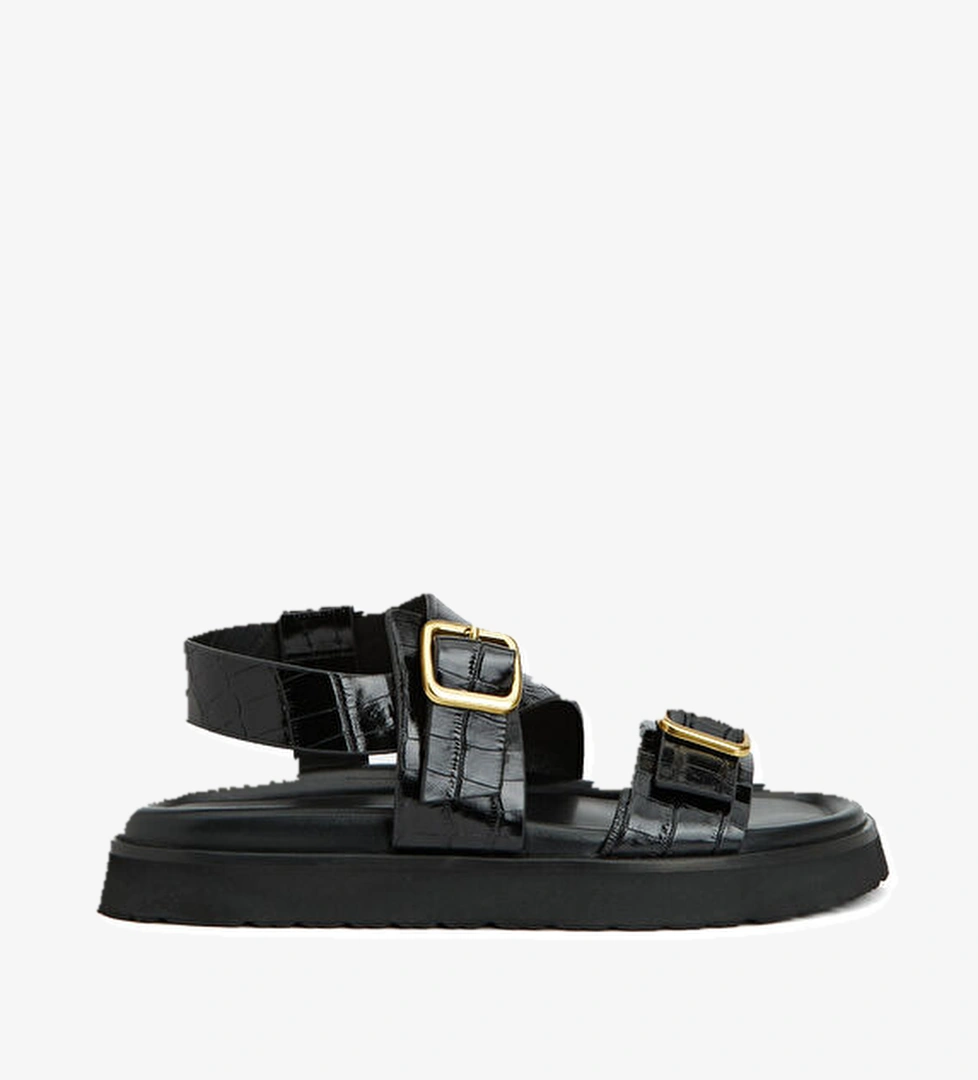 George Hogg Siyah Kadın Deri Sandalet model görseli