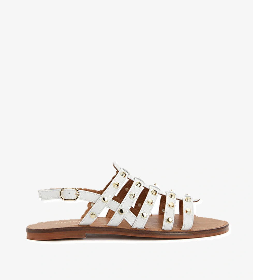 Beyaz Kadın Deri Sandalet - Görsel 1