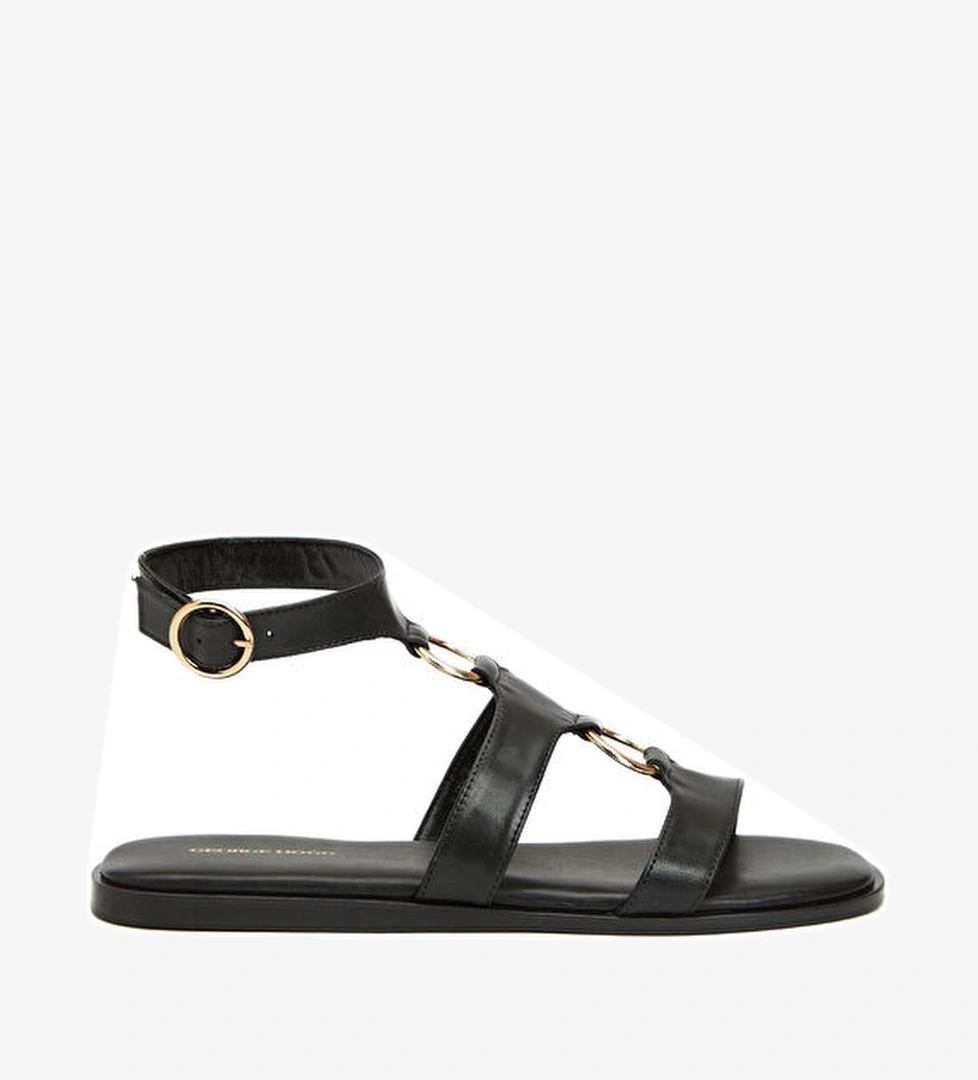 George Hogg Siyah Kadın Deri Sandalet model görseli