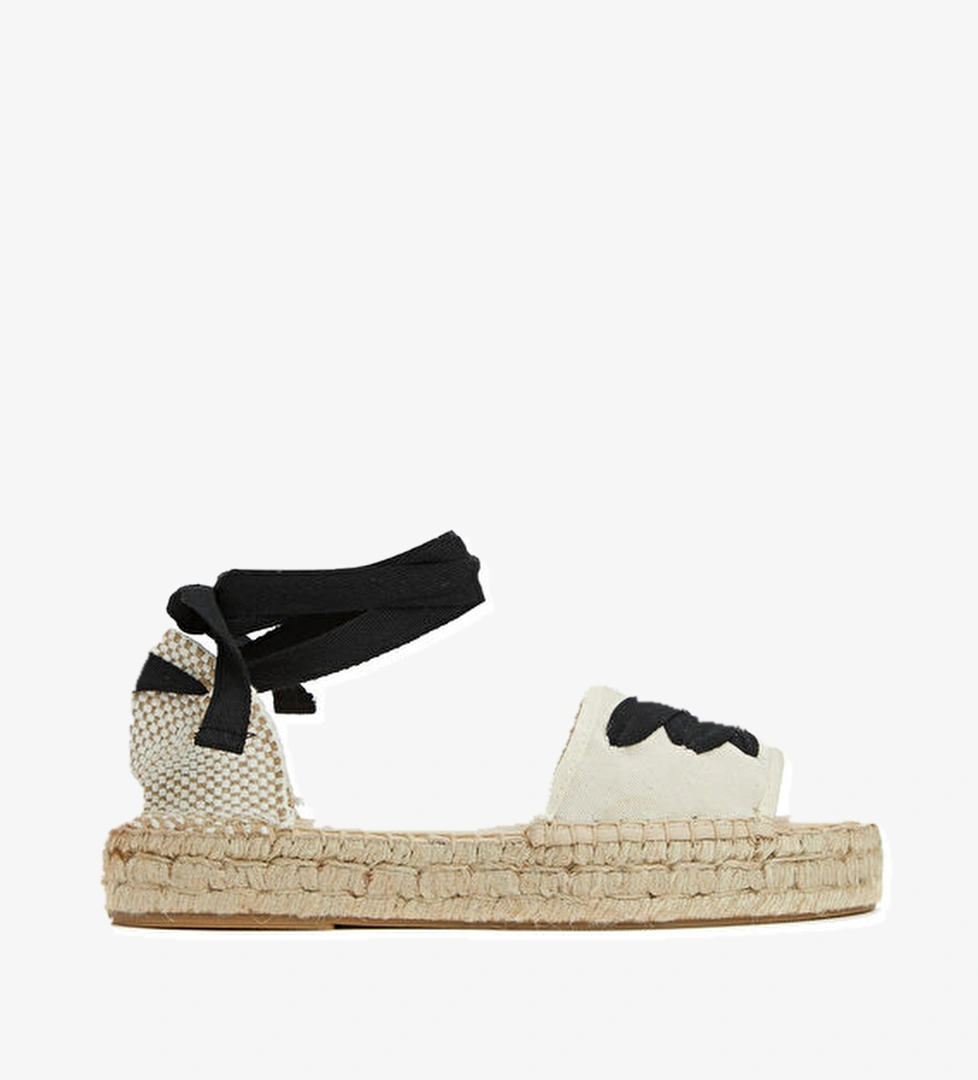 Siyah Kırık Beyaz Örgü Detaylı Kadın Espadril - Görsel 1