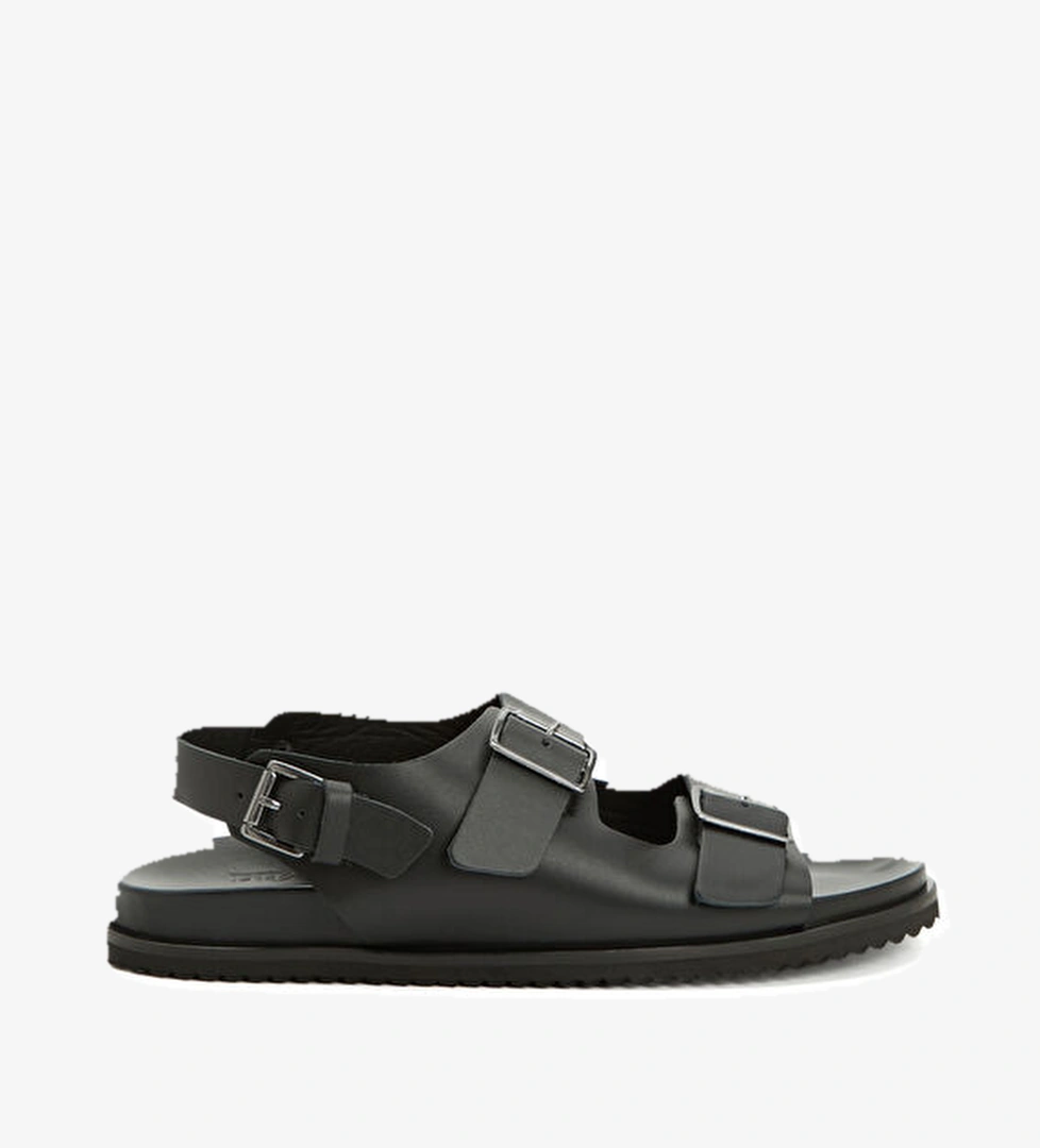 Siyah Erkek Deri Sandalet - Görsel 1