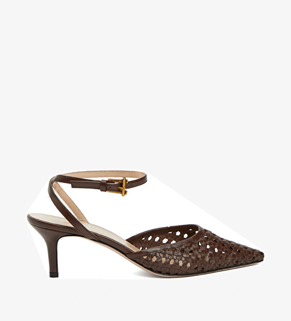 Beymen Collection Kahverengi Örgü Dokulu Deri Topuklu Ayakkabı model görseli