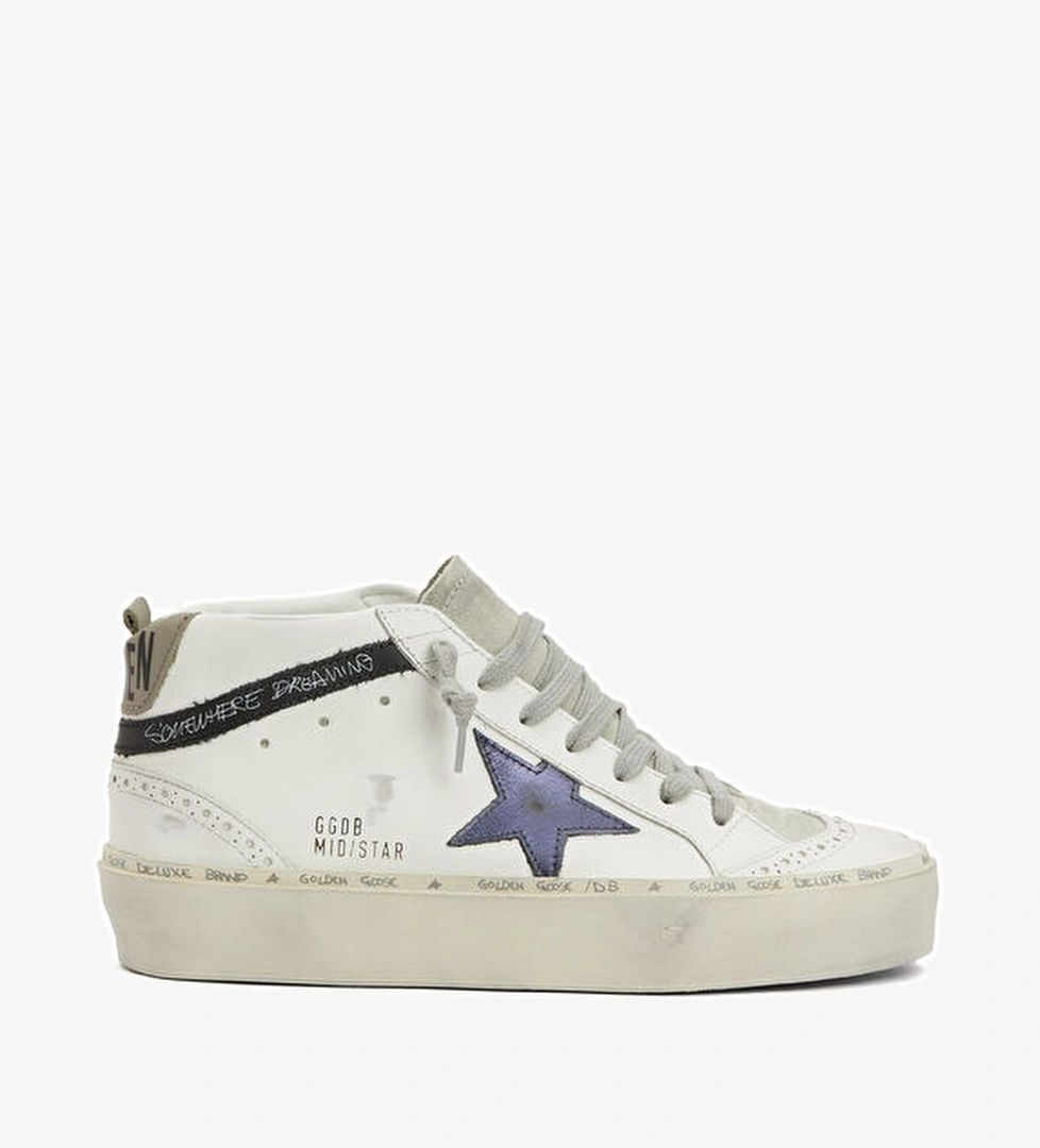 Golden Goose Mid Star Beyaz Lacivert Kadın Deri Sneaker model görseli