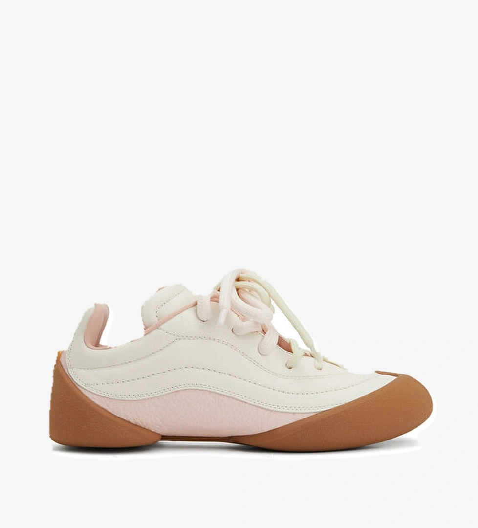 Beyaz Taban Detaylı Kadın Deri Sneaker - Görsel 1