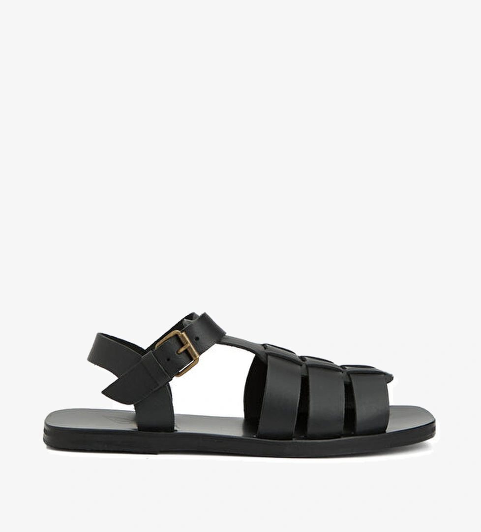 Ancient Greek Sandals Ektoras Siyah Erkek Deri Sandalet model görseli