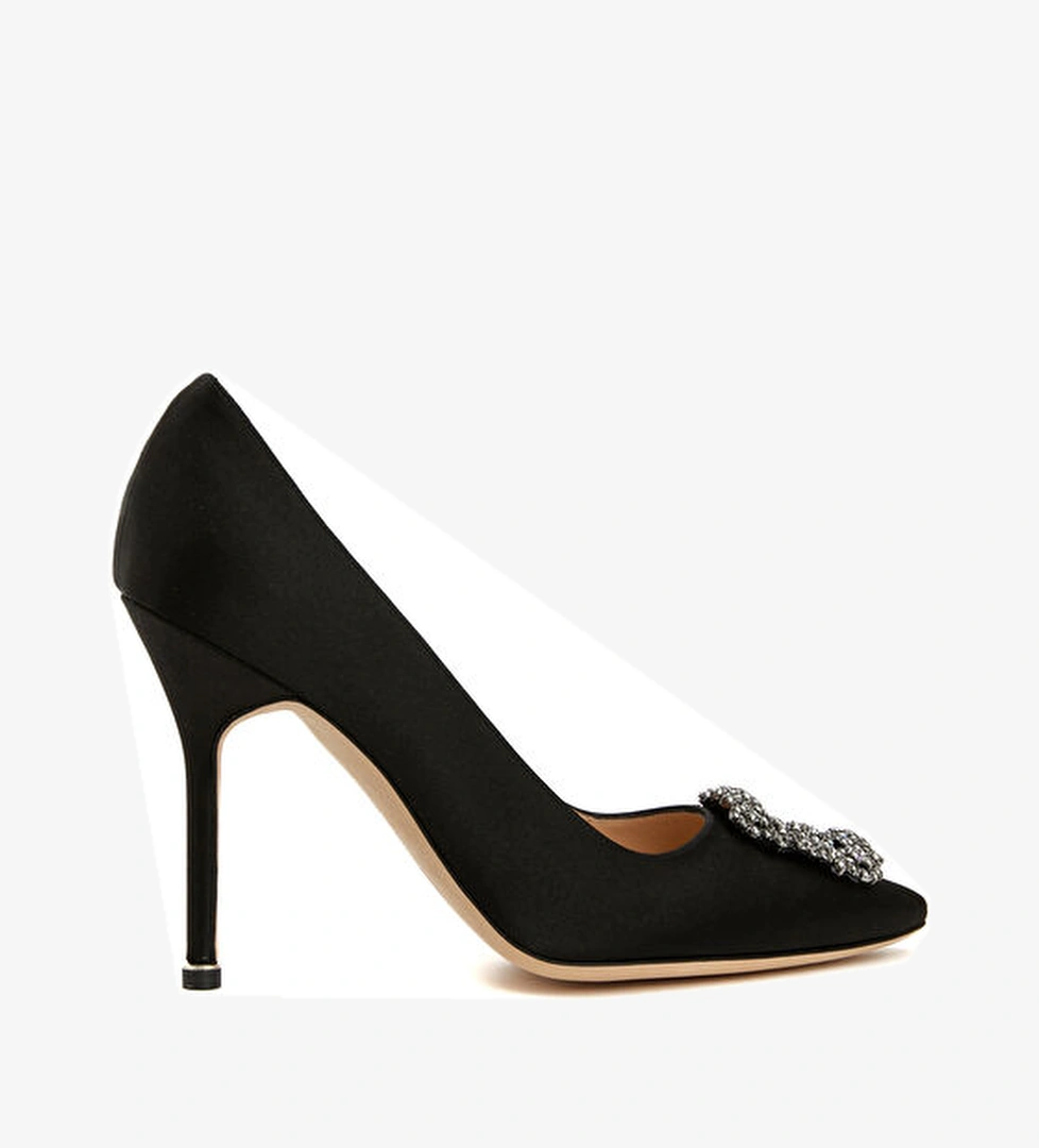 Manolo Blahnik Hangisi Siyah Kristal Taşlı Saten Stiletto model görseli