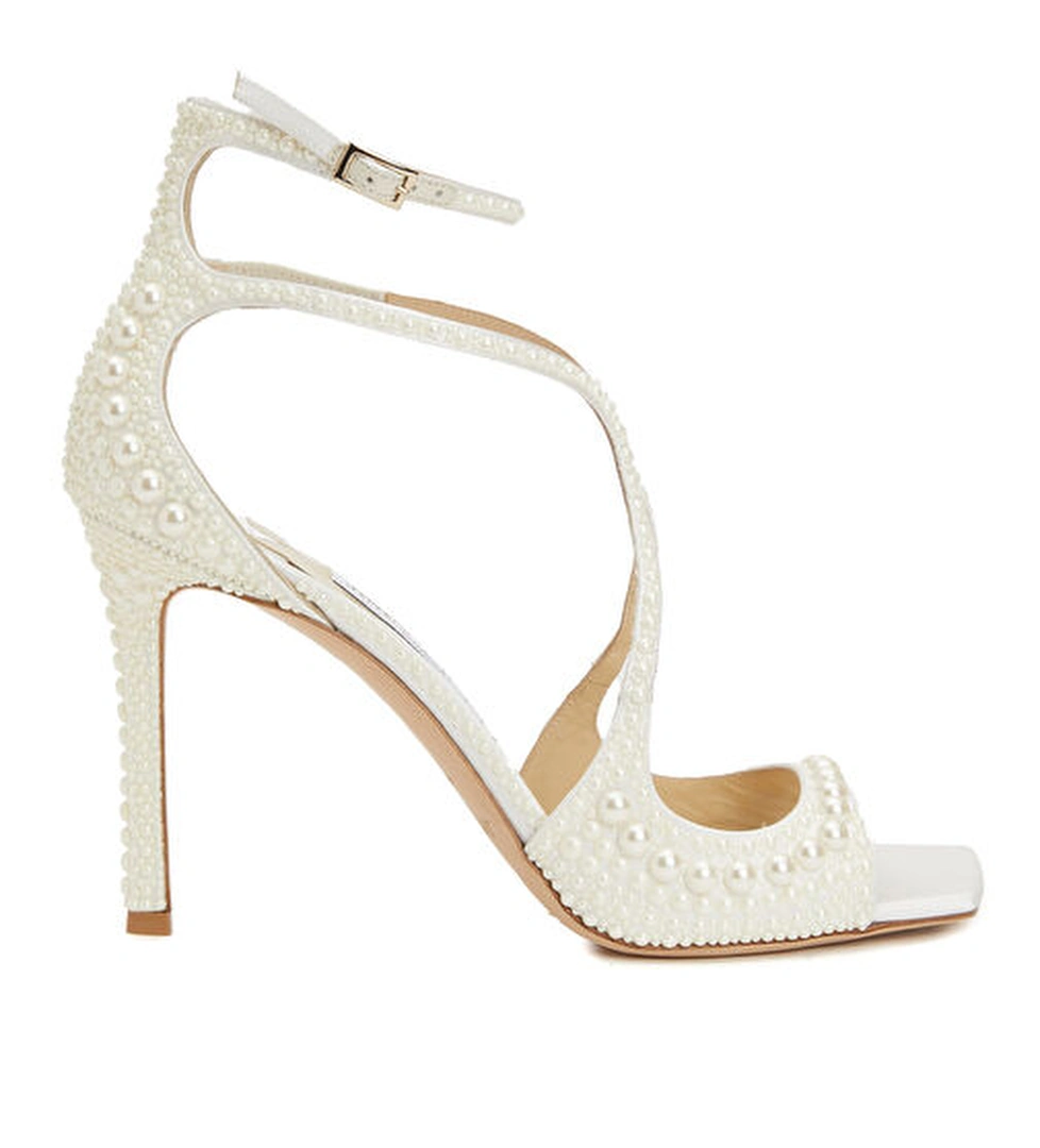 Azia Ekru İnci İşlemeli Kadın Sandalet - Görsel 1