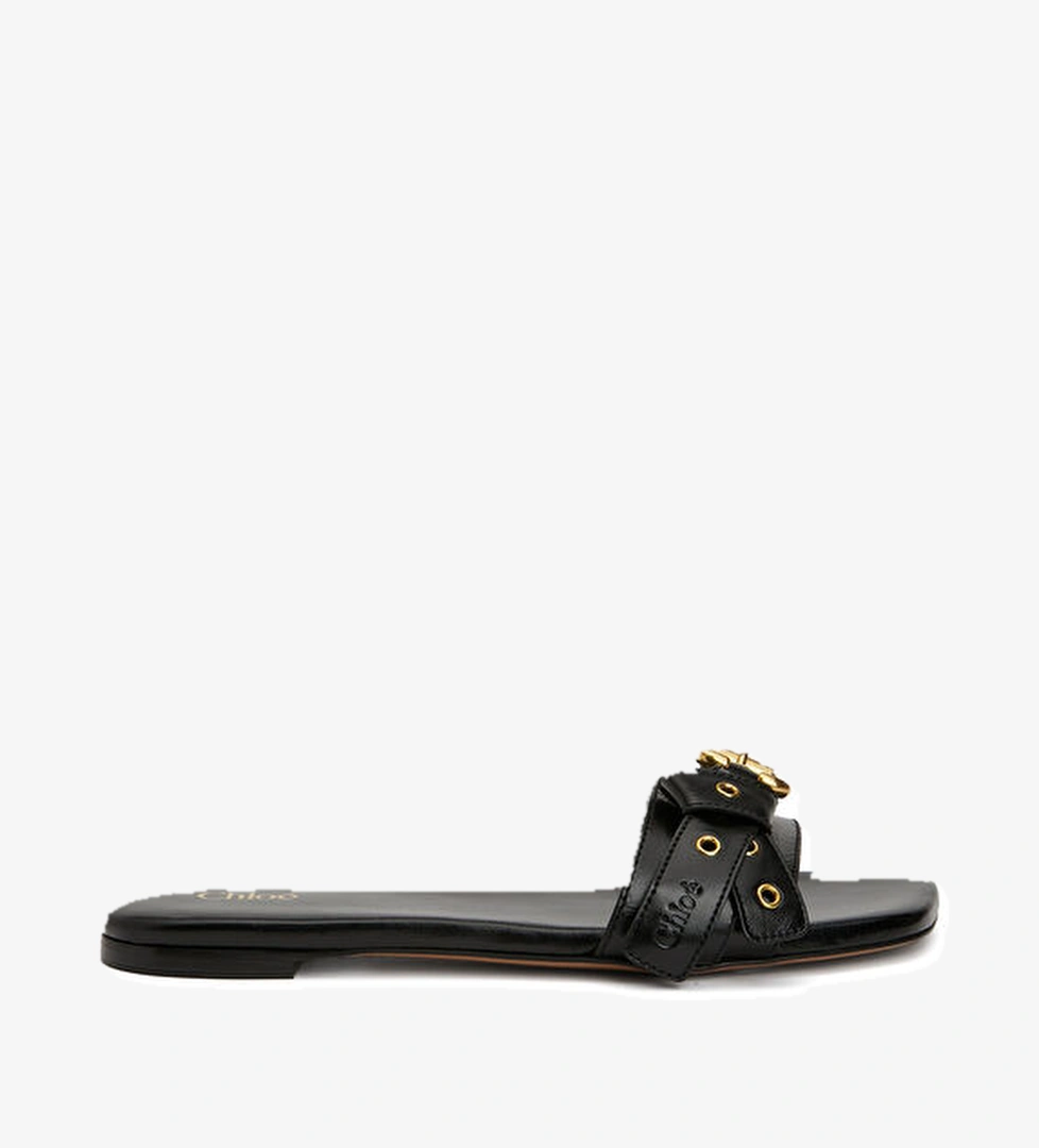 Mae Siyah Kadın Deri Terlik - Görsel 1