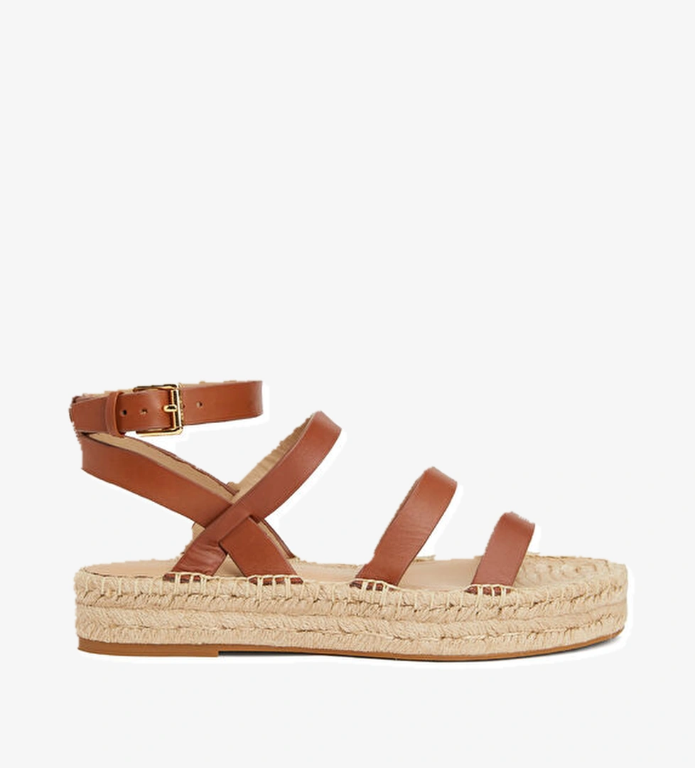 Kahverengi Kadın Deri Sandalet - Görsel 1