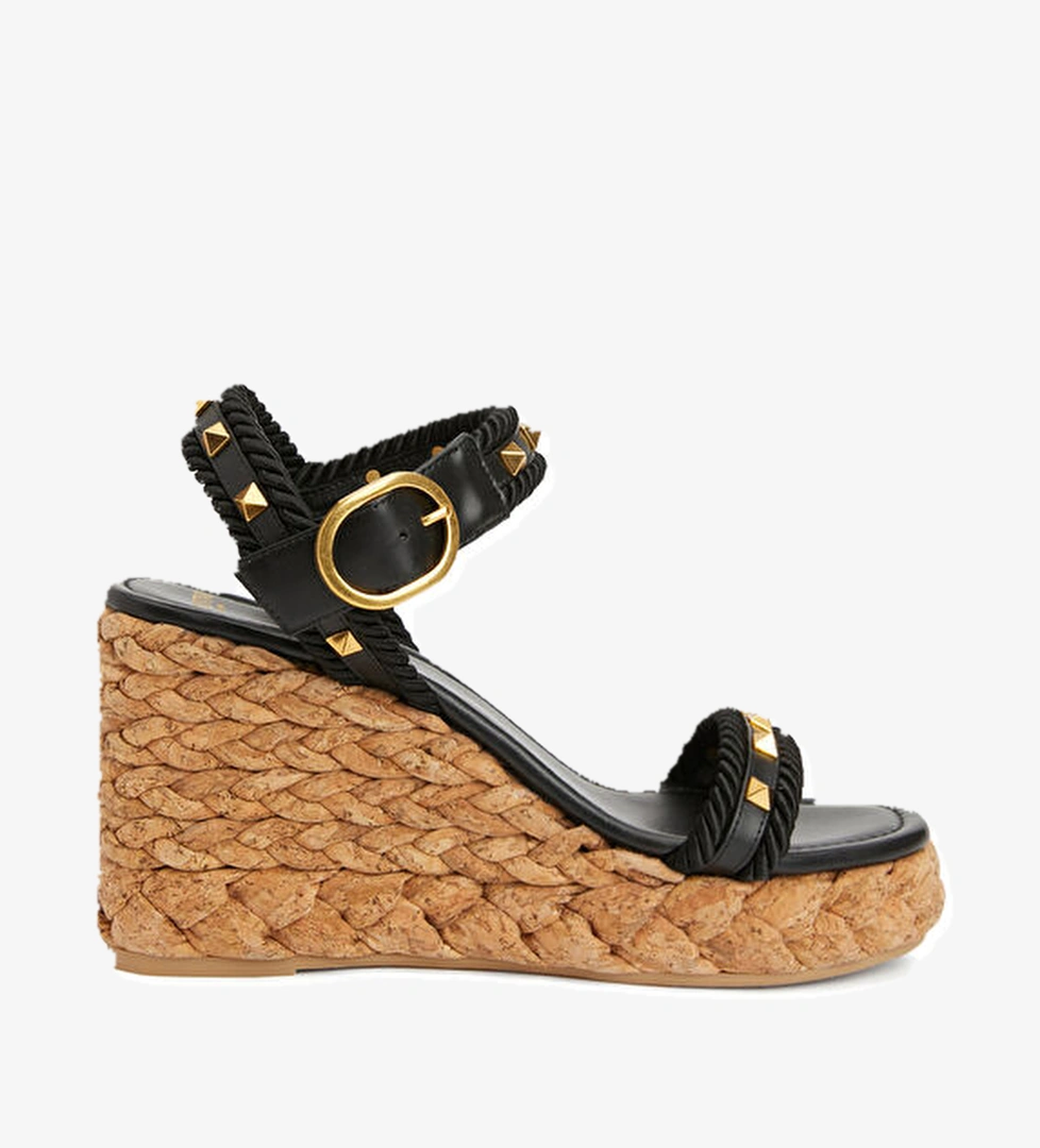 Valentino Garavani Siyah Kadın Deri Espadril model görseli