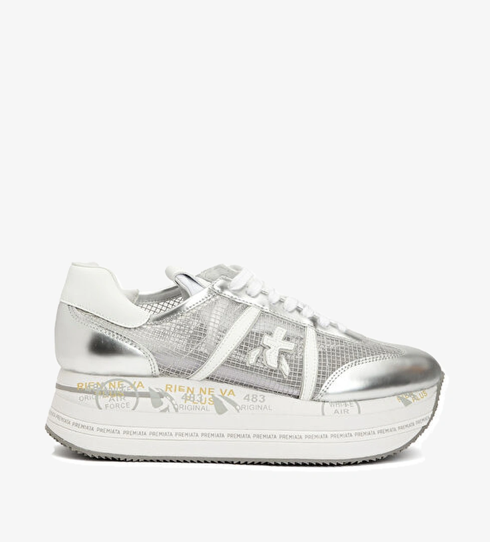 Beth Beyaz Gümüş Kadın Sneaker - Görsel 1