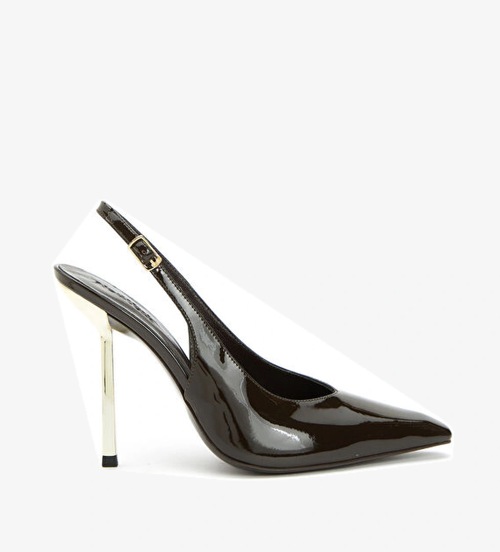 Kahverengi Deri Topuklu Ayakkabı - Görsel 1