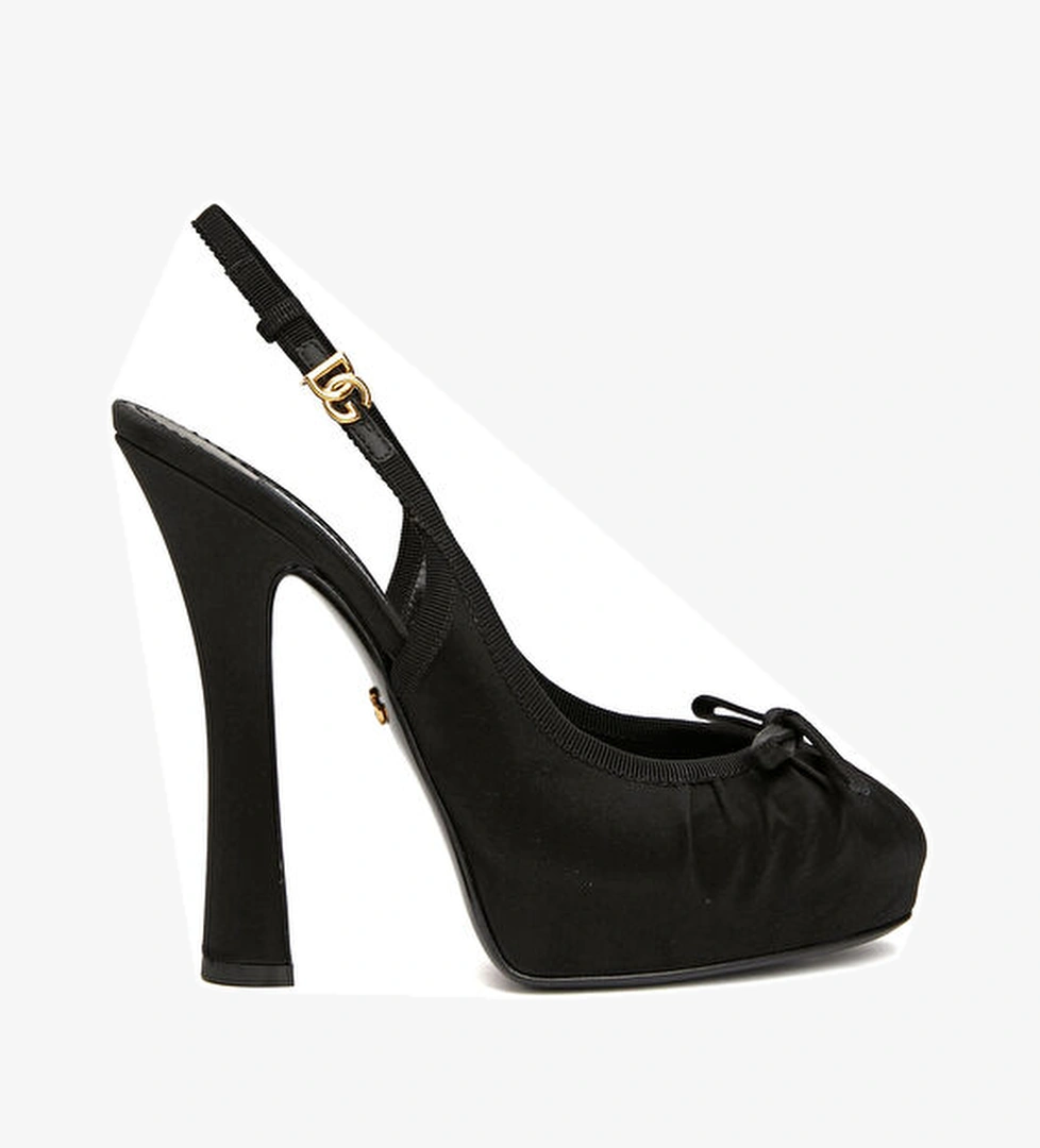 Saten Siyah Topuklu Ayakkabı - Görsel 1