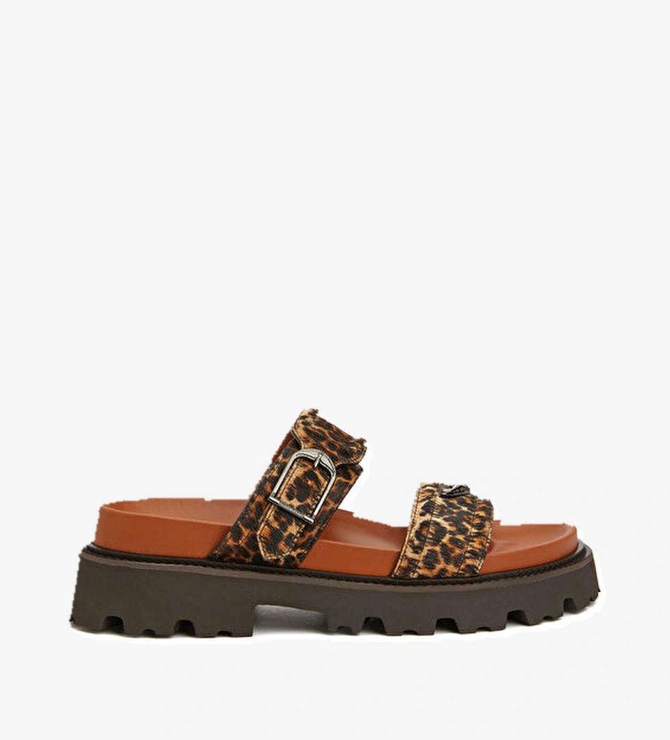 Ride Leopar Desenli Kadın Deri Terlik - Görsel 1