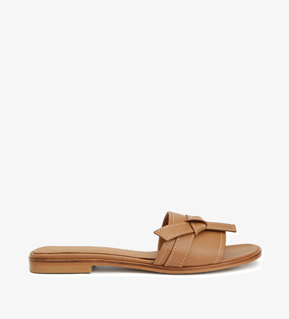 My Kahverengi Kadın Deri Terlik - Görsel 1