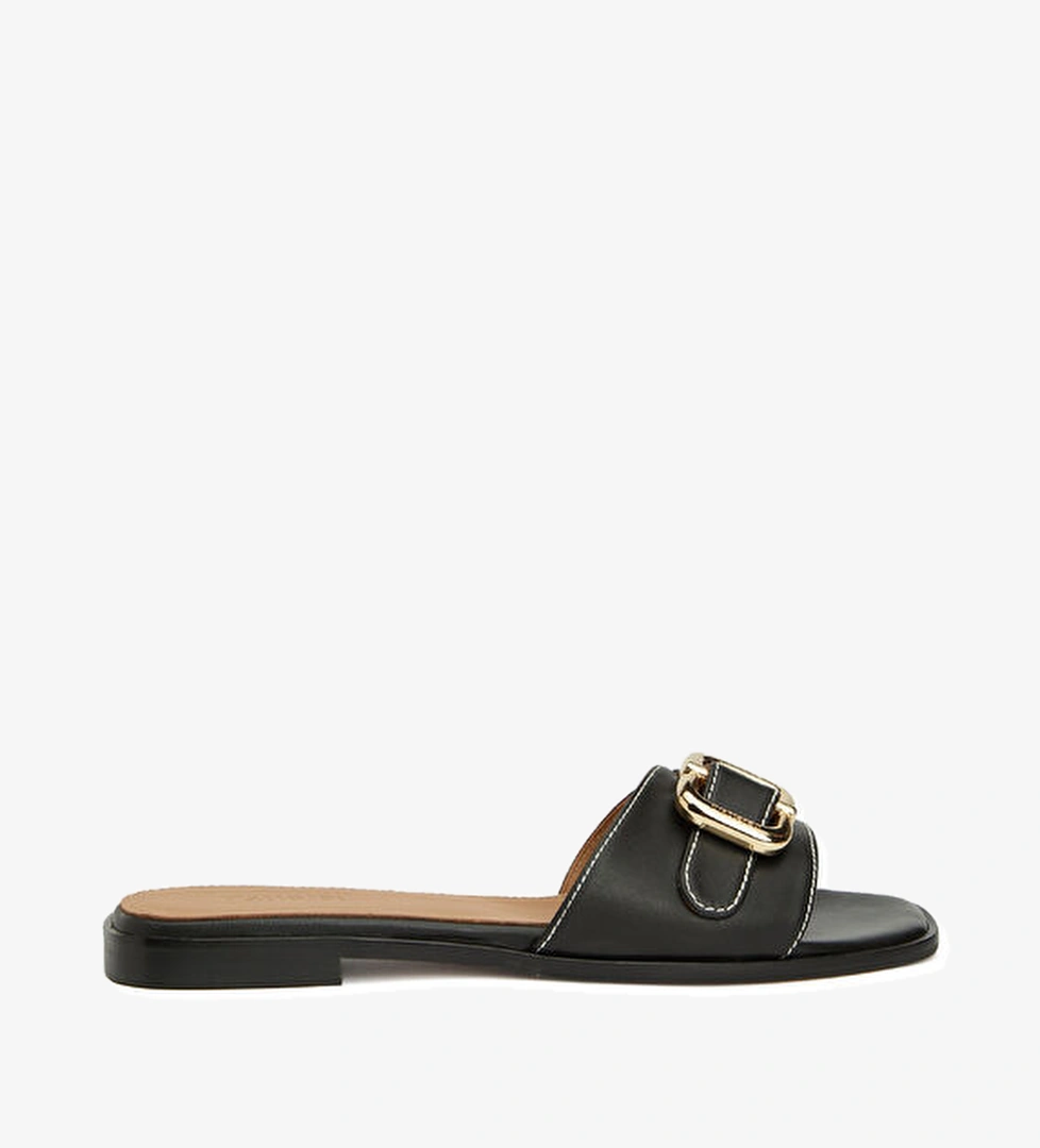 Mimi Siyah Kadın Deri Terlik - Görsel 1