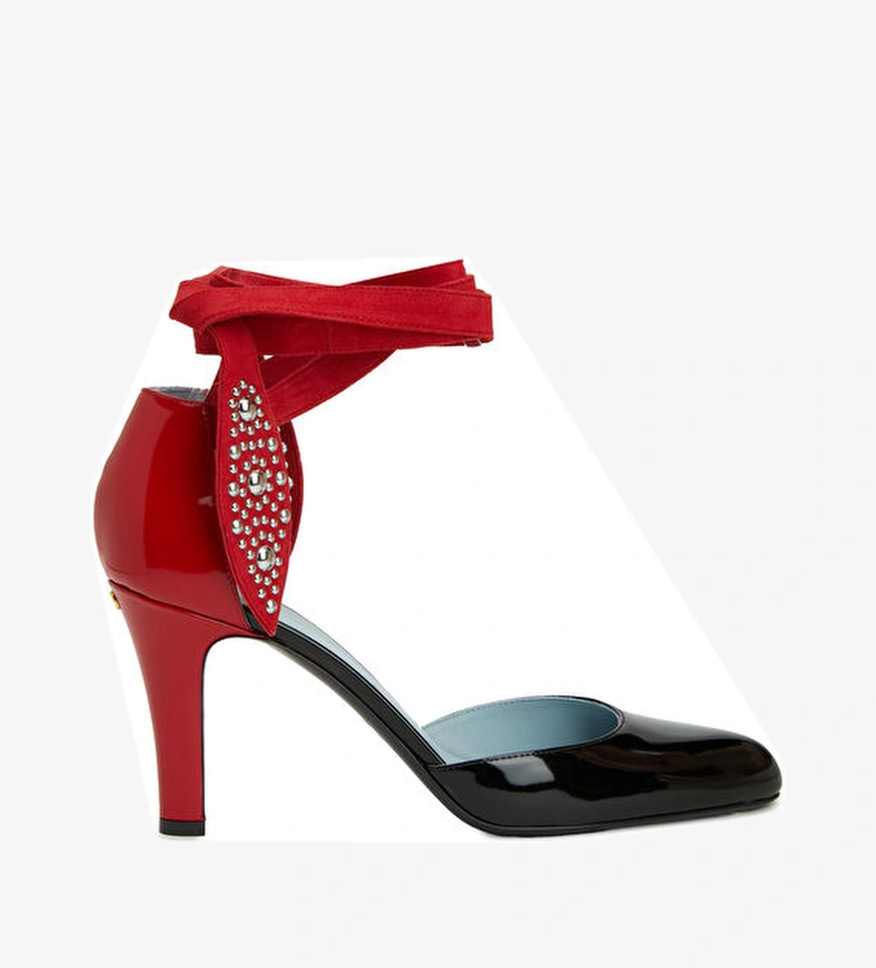 Valentino Garavani Foliefoliage Siyah Deri Topuklu Ayakkabı model görseli