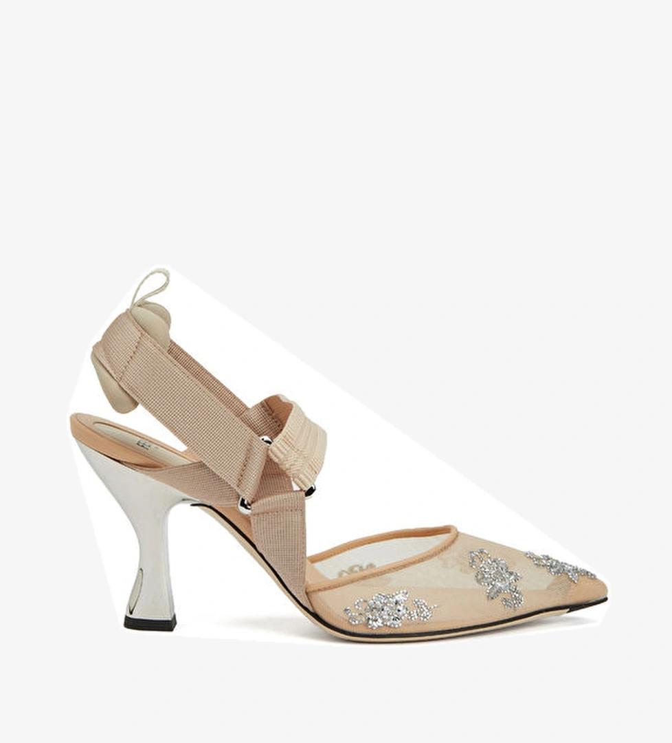 Fendi Nude Taş İşlemeli Topuklu Ayakkabı model görseli