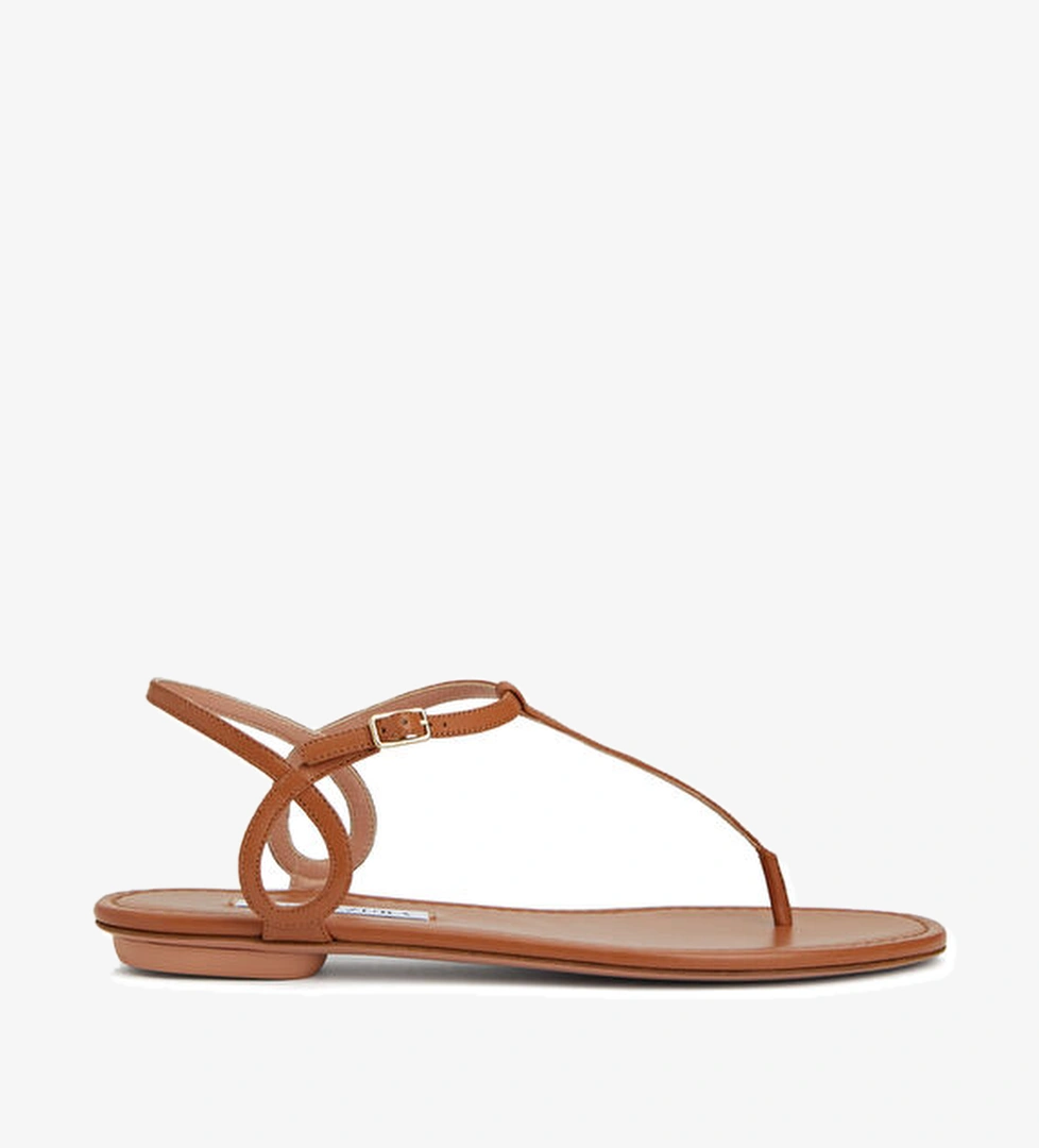 Kahverengi Kadın Deri Sandalet - Görsel 1