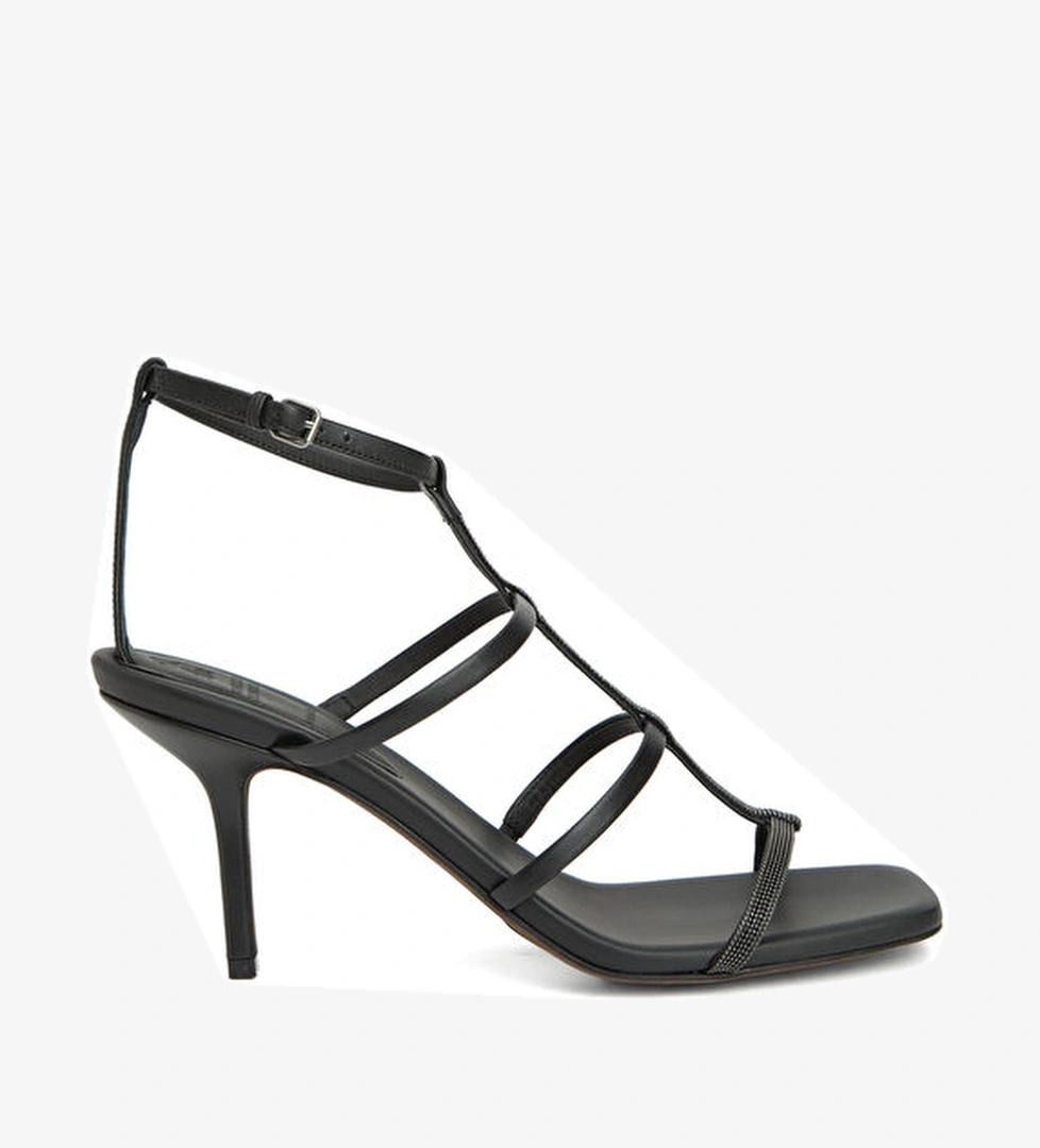 Siyah Kadın Deri Sandalet - Görsel 1