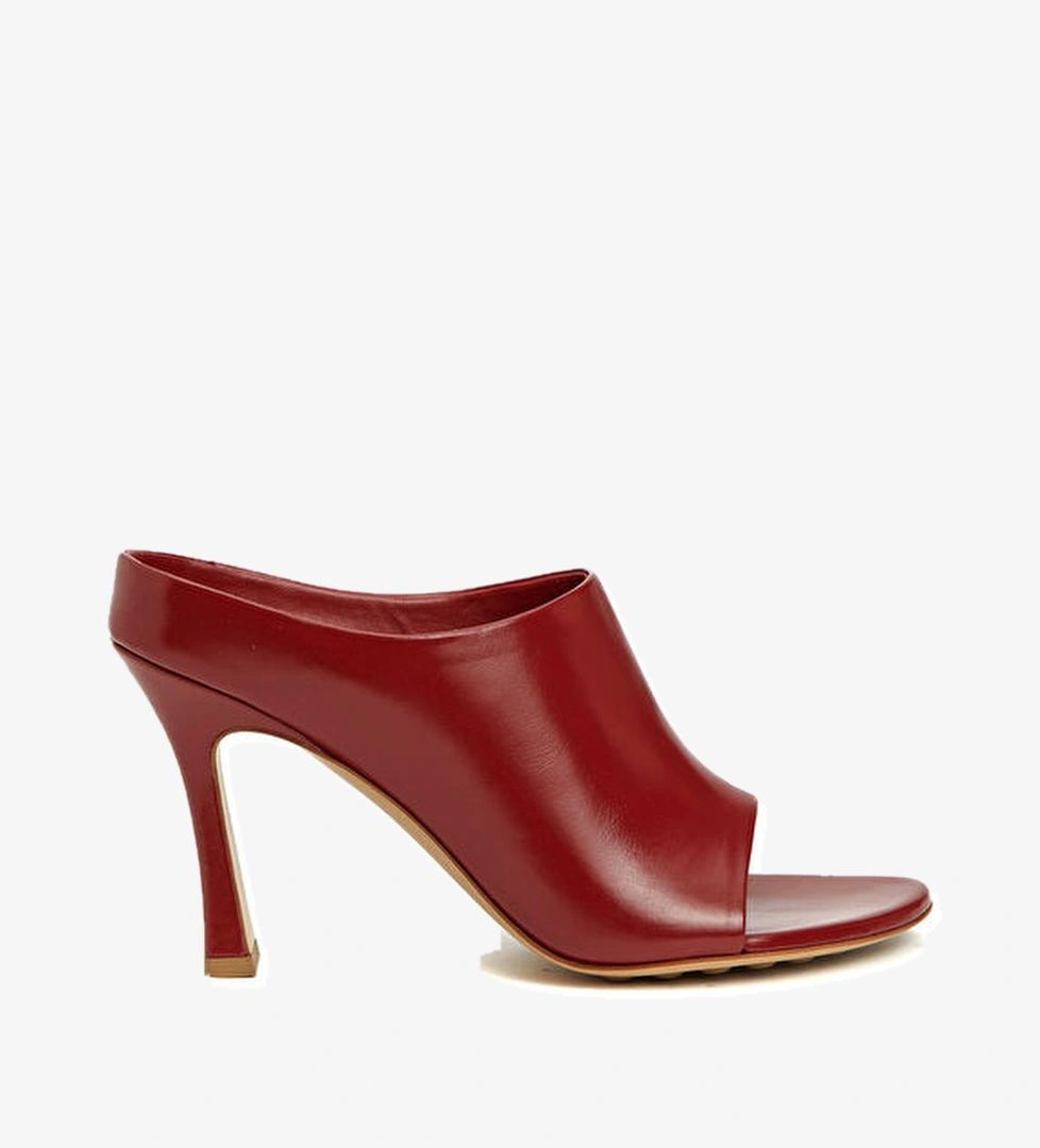 Rana Koyu Kırmızı Kadın Deri Terlik - Görsel 1