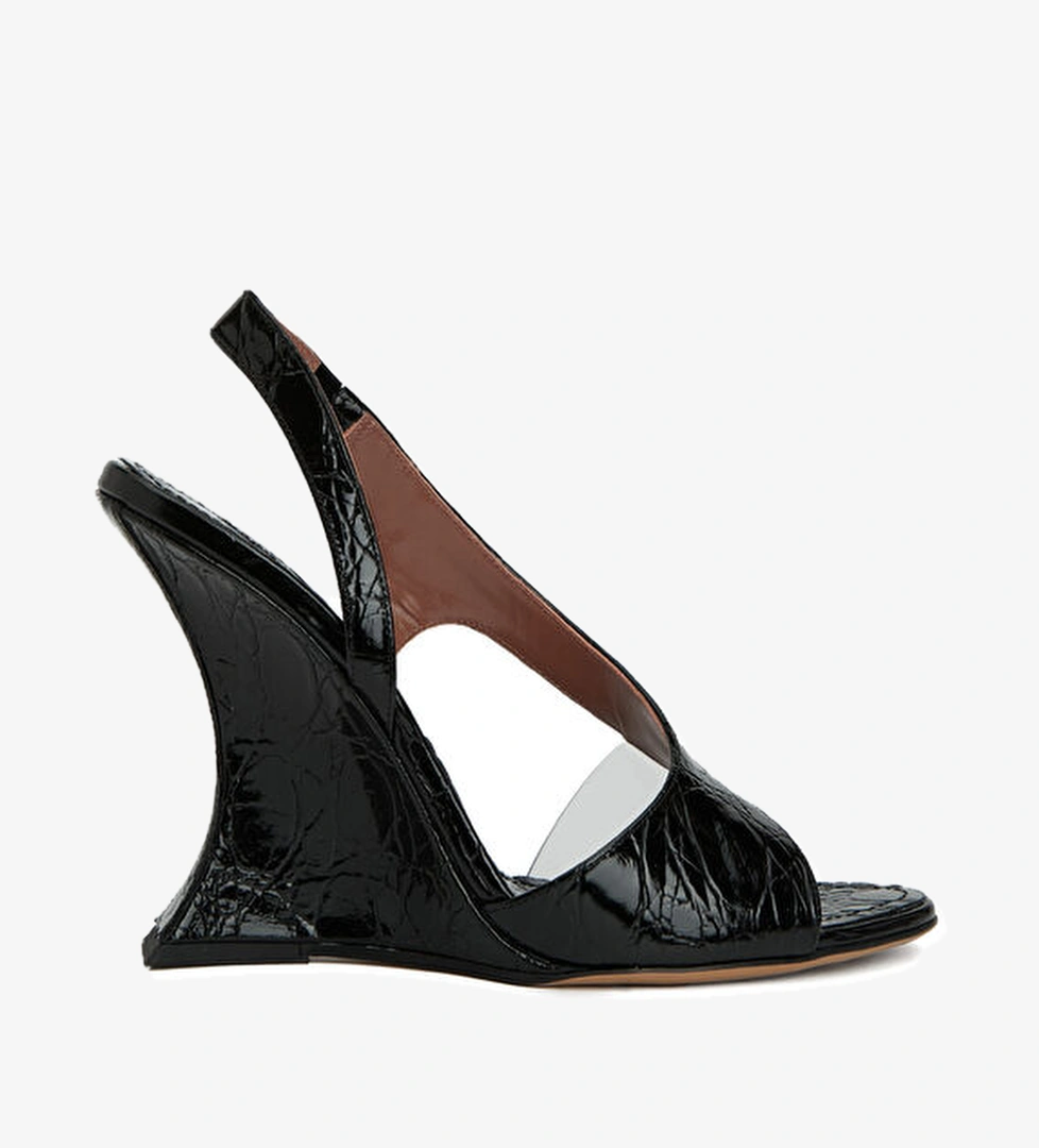 Paris Texas Siyah Krokodil Dokulu Kadın Deri Sandalet model görseli