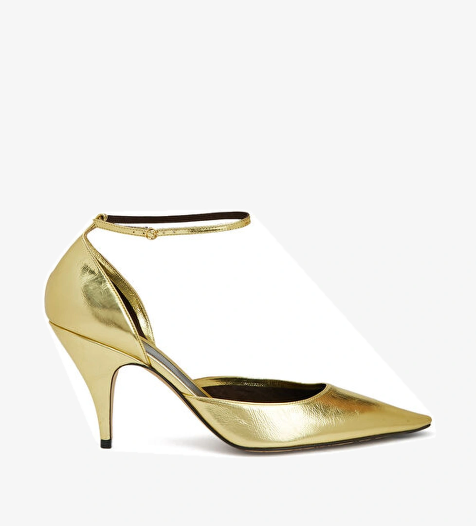 Gold Deri Topuklu Ayakkabı - Görsel 1