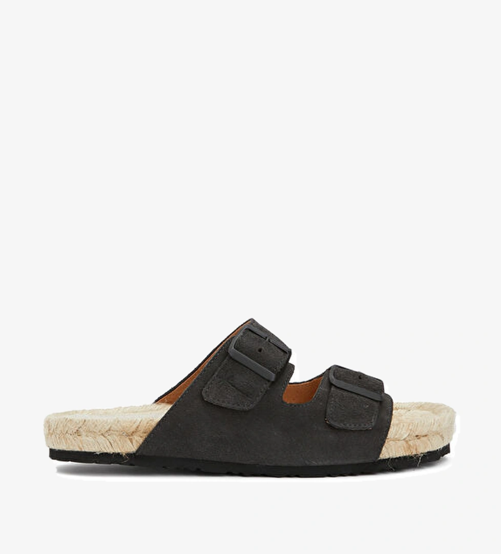 Hamptons Gri Erkek Deri Terlik - Görsel 1