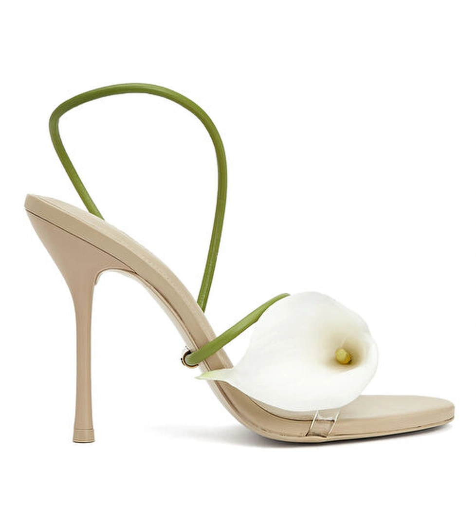 Cassidy Beyaz Yeşil Kadın Deri Sandalet - Görsel 1