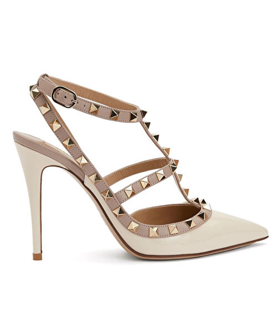 Valentino Garavani Rockstud Ekru Deri Topuklu Ayakkabı model görseli